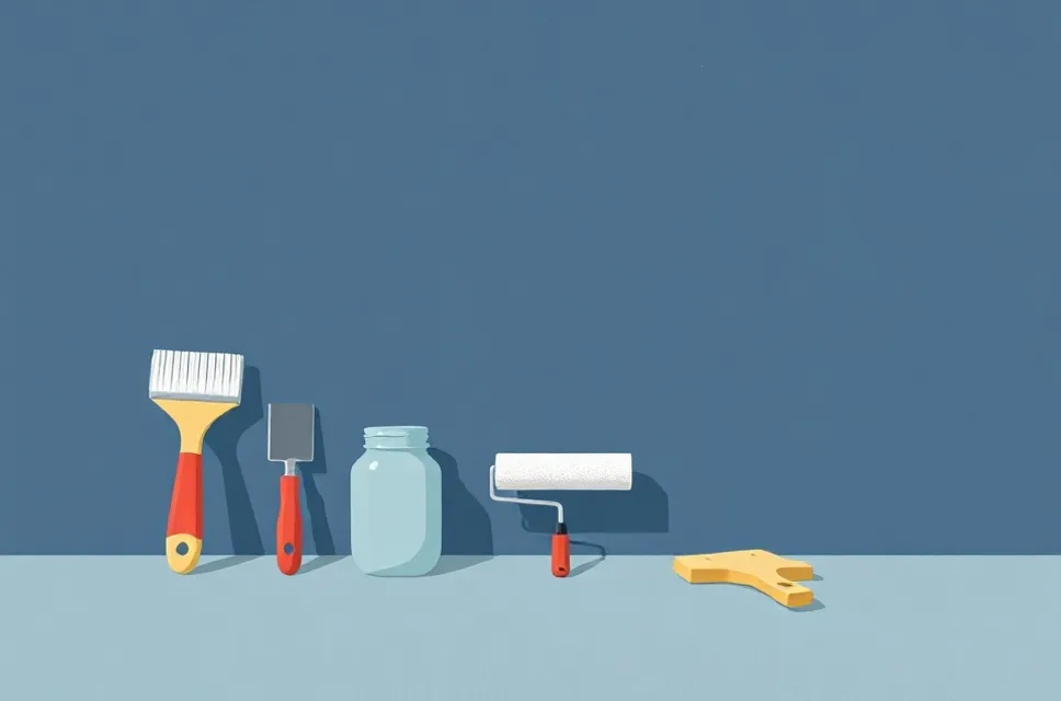Outils de peinture disposés dans l'ordre des étapes du chantier